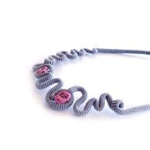 Contemporary Grey Crochet Statement Bib Necklace with Pink Nuggets