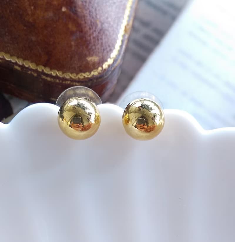 Vintage Jewelry 西洋古董飾品 金色調 小巧 小圓球  針式耳環