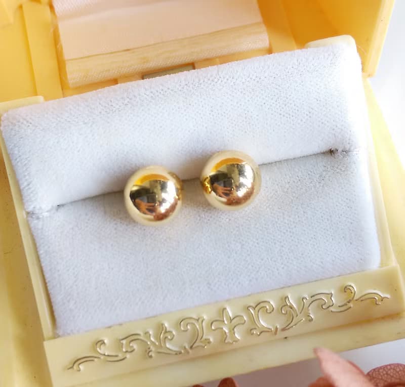Vintage Jewelry 西洋古董飾品 金色調 小巧 小圓球  針式耳環
