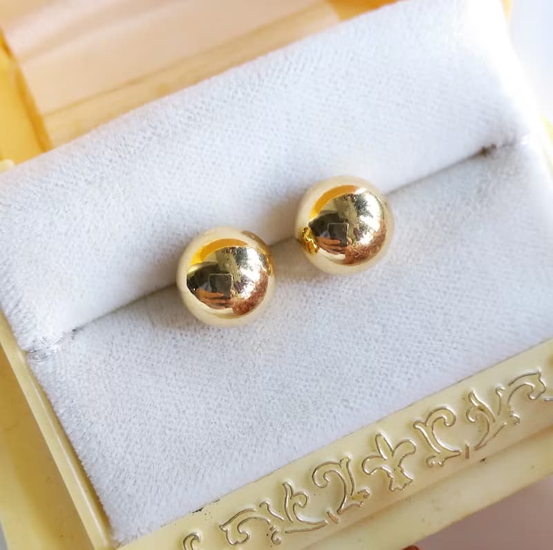 Vintage Jewelry 西洋古董飾品 金色調 小巧 小圓球  針式耳環