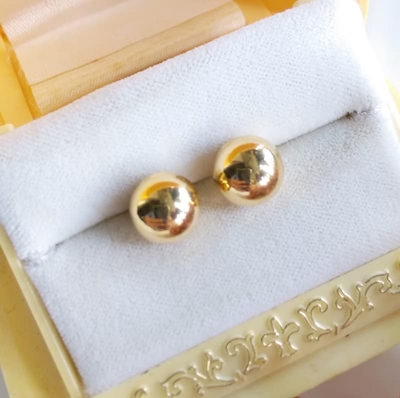 Vintage Jewelry 西洋古董飾品 金色調 小巧 小圓球  針式耳環