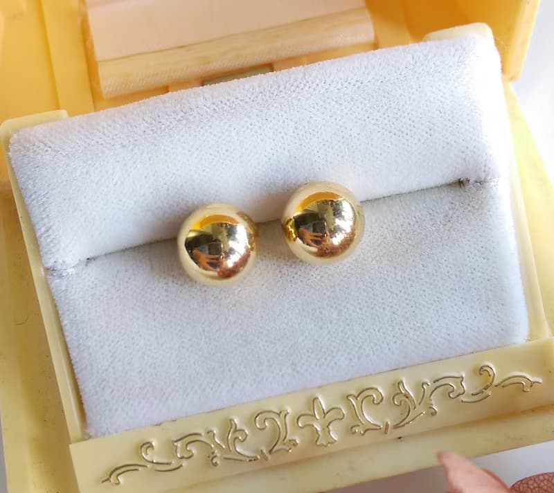 Vintage Jewelry 西洋古董飾品 金色調 小巧 小圓球  針式耳環