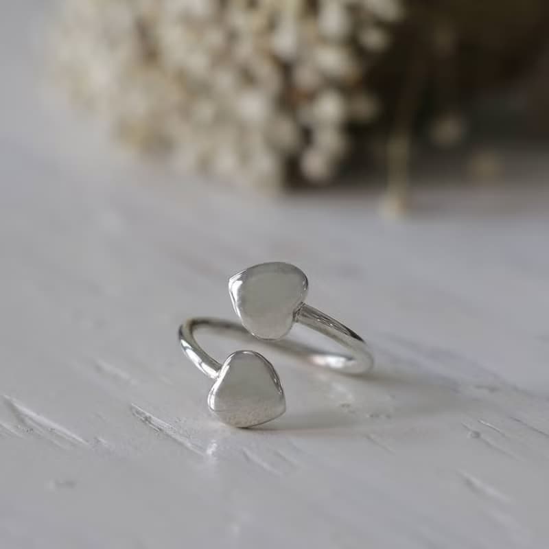 mini heart Minimal ring two double tiny women Girl silver sterling thin modern