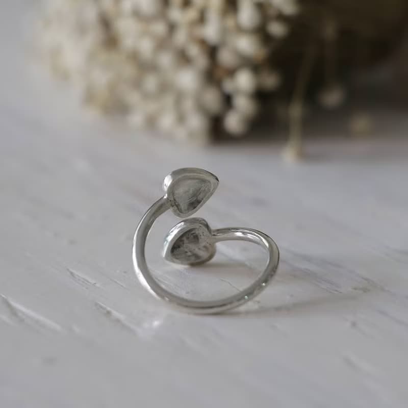mini heart Minimal ring two double tiny women Girl silver sterling thin modern