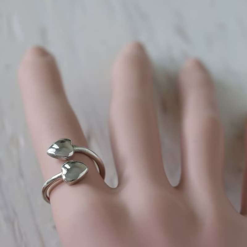 mini heart Minimal ring two double tiny women Girl silver sterling thin modern