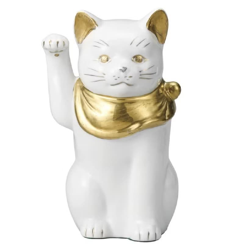 【開運招福】瀨戶燒-幸運招福金領巾純白招財貓-13cm/19cm