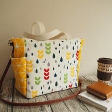 原創手工縫製托特側肩包帆布包 側袋大容量 彩色水滴圖案