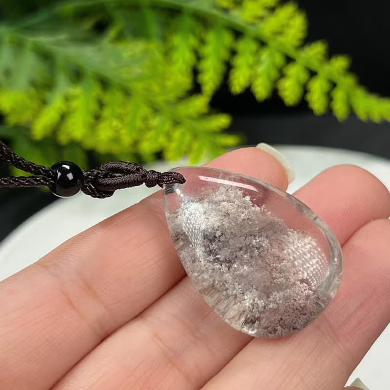 精品天然巴西老料四季幽靈水晶吊墜項錬冰透凈體水滴增添個人魅力
