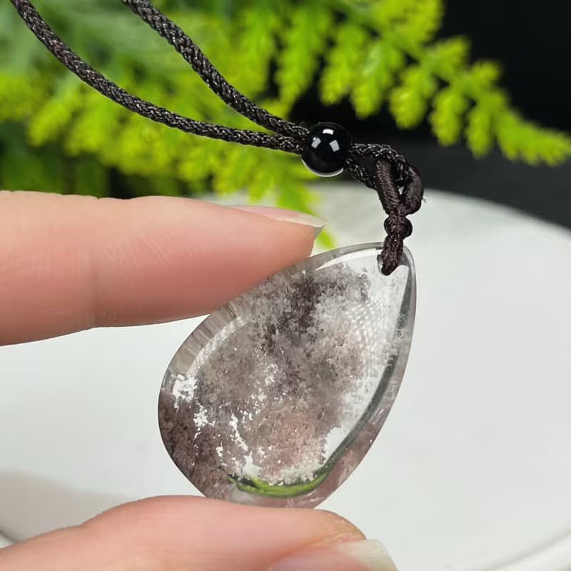 精品天然巴西老料四季幽靈水晶吊墜項錬冰透凈體水滴增添個人魅力