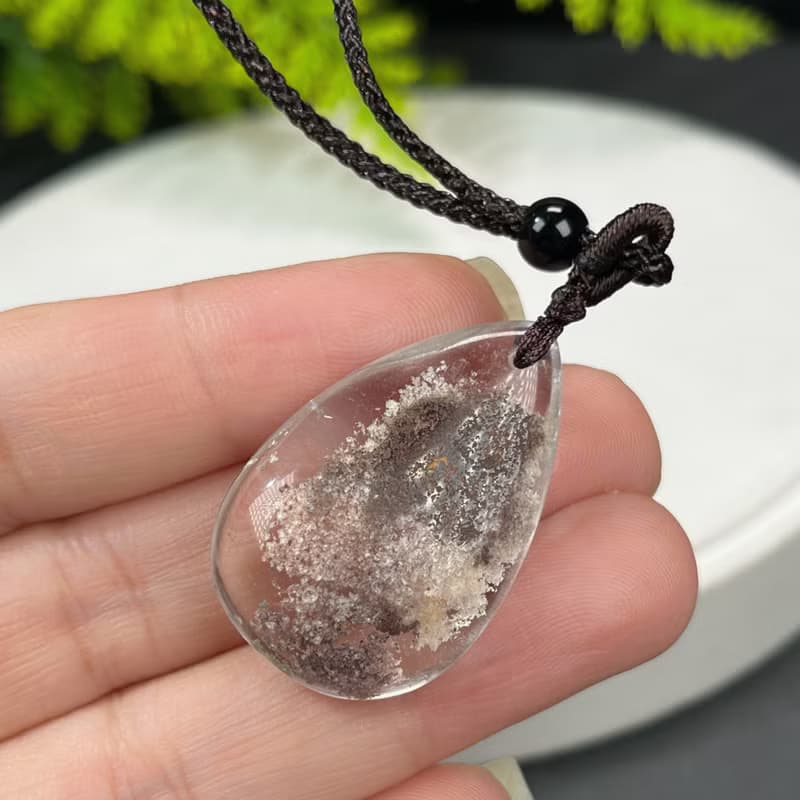 精品天然巴西老料四季幽靈水晶吊墜項錬冰透凈體水滴增添個人魅力