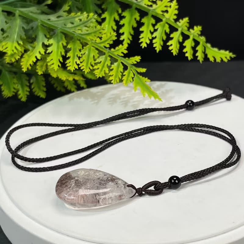 精品天然巴西老料四季幽靈水晶吊墜項錬冰透凈體水滴增添個人魅力