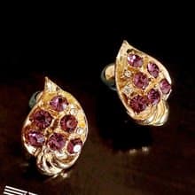vintage jewelry  高雅紫萊茵葉型 夾式耳環