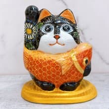 【黑鯛聚福】日本九谷燒招財貓 | 小判鯛持 - 黑盛