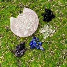 天然可愛粉晶貓咪盤x 天然水晶消磁石 凈化充電消磁套組 旺姻緣