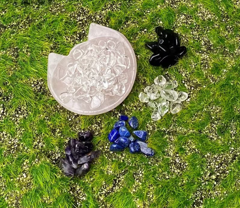 天然可愛粉晶貓咪盤x 天然水晶消磁石 凈化充電消磁套組 旺姻緣