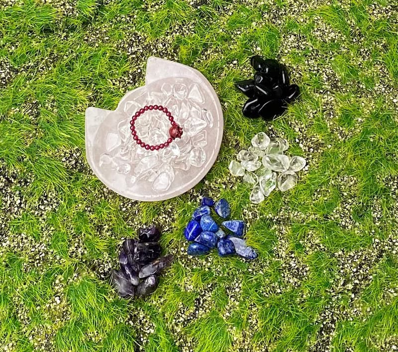 天然可愛粉晶貓咪盤x 天然水晶消磁石 凈化充電消磁套組 旺姻緣