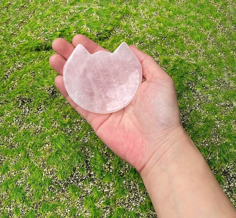 天然可愛粉晶貓咪盤x 天然水晶消磁石 凈化充電消磁套組 旺姻緣