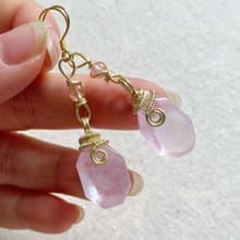 【粉色摩根石】透體水晶編織耳飾 / 天然原石
