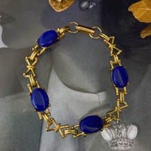 【西洋古董飾品】 寶藍珠 橢圓 蝴蝶 錶扣式 金手鍊 手環 首飾