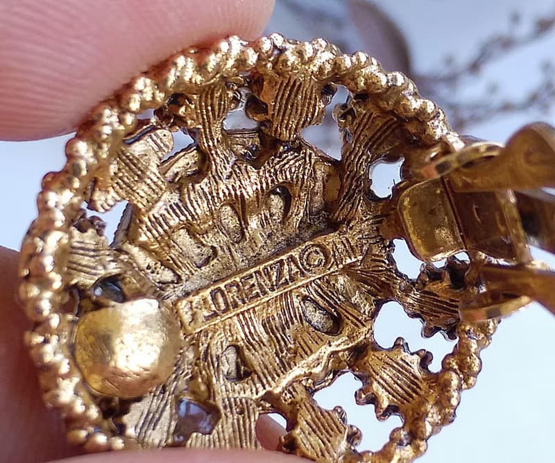 Vintage Jewelry 西洋古董飾品 FLORENZA 藍綠色調萊茵 夾式耳環