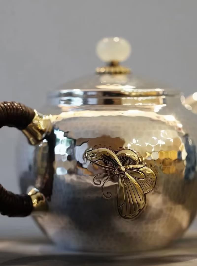 尚幀品 蝶舞生平銀壺 純銀急須 泡茶壺 純銀9999 純手工 150cc