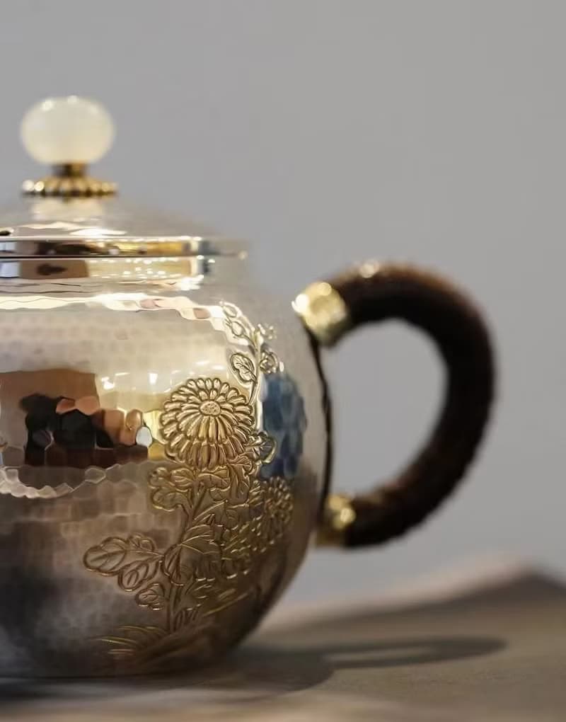 尚幀品 蝶舞生平銀壺 純銀急須 泡茶壺 純銀9999 純手工 150cc