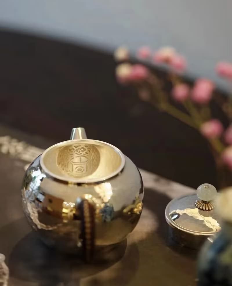 尚幀品 蝶舞生平銀壺 純銀急須 泡茶壺 純銀9999 純手工 150cc
