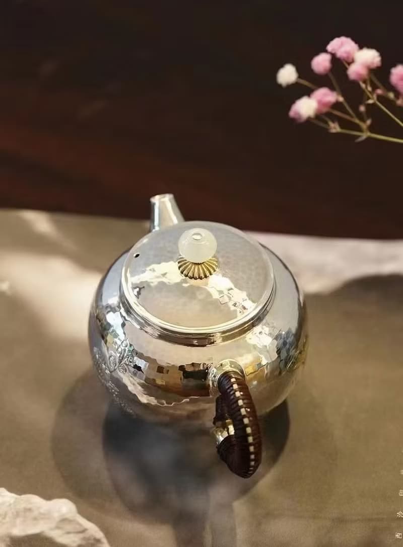 尚幀品 蝶舞生平銀壺 純銀急須 泡茶壺 純銀9999 純手工 150cc