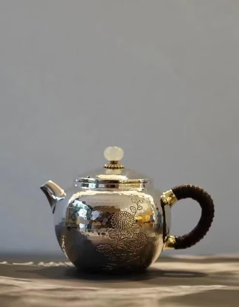 尚幀品 蝶舞生平銀壺 純銀急須 泡茶壺 純銀9999 純手工 150cc