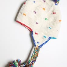 預購保暖護耳三球米白彩紅小點點純羊毛線手工編織全襯防風毛帽子