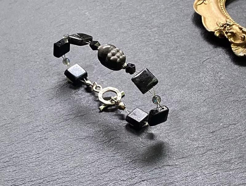 滿礦黑髮晶x灰月光石x黑曜石x銀曜石貔貅925純銀 財運 招貴人事業