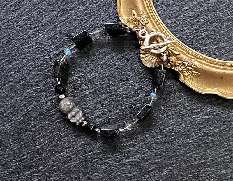 滿礦黑髮晶x灰月光石x黑曜石x銀曜石貔貅925純銀 財運 招貴人事業