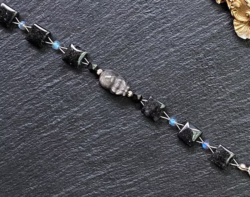 滿礦黑髮晶x灰月光石x黑曜石x銀曜石貔貅925純銀 財運 招貴人事業