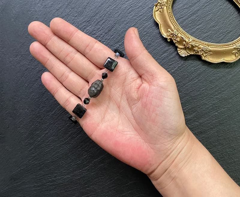 滿礦黑髮晶x灰月光石x黑曜石x銀曜石貔貅925純銀 財運 招貴人事業