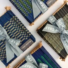 Set 8 Blue Green glass coaster Housewarming Gifts, hot pot natural woven trivet