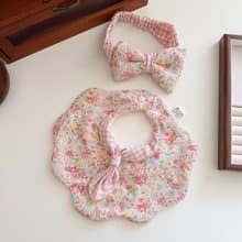 淡藍粉幸福花語 可繡字圍兜+髮帶嬰兒禮物 彌月禮盒滿月禮週歲禮