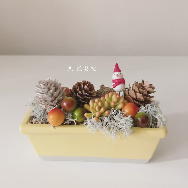 聖誕風格盆栽 共2款。仿真黏土多肉植物盆栽_小雪人