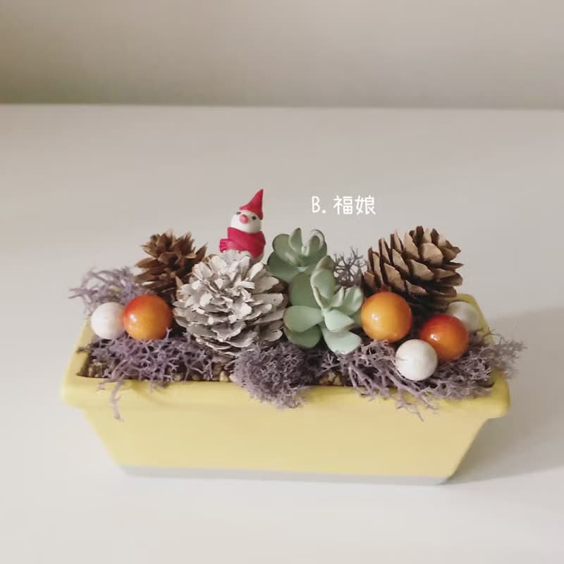 聖誕風格盆栽 共2款。仿真黏土多肉植物盆栽_小雪人