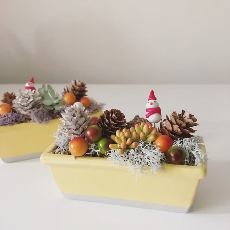 聖誕風格盆栽 共2款。仿真黏土多肉植物盆栽_小雪人