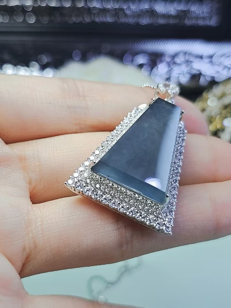 招財|豪華無事牌|A貨翡翠冰玻大無事牌26mm純銀豪鑲吊墜