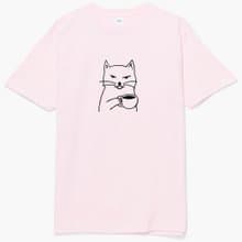 Cat Coffee 中性短袖T恤 淺粉色 貓咪咖啡狗趣味貓之日禮物文青
