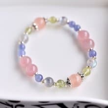 摩根石+丹泉石+拉長石+石榴石+馬島粉晶純銀手鍊