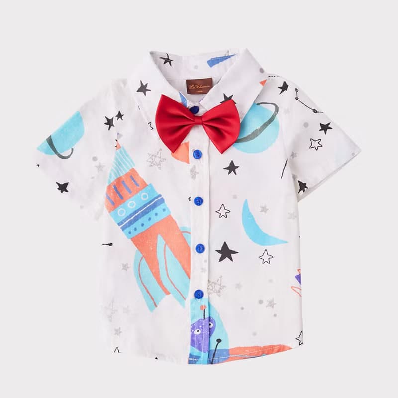 Charles系列太空襯衫藍色吊帶短褲組(附吊帶)