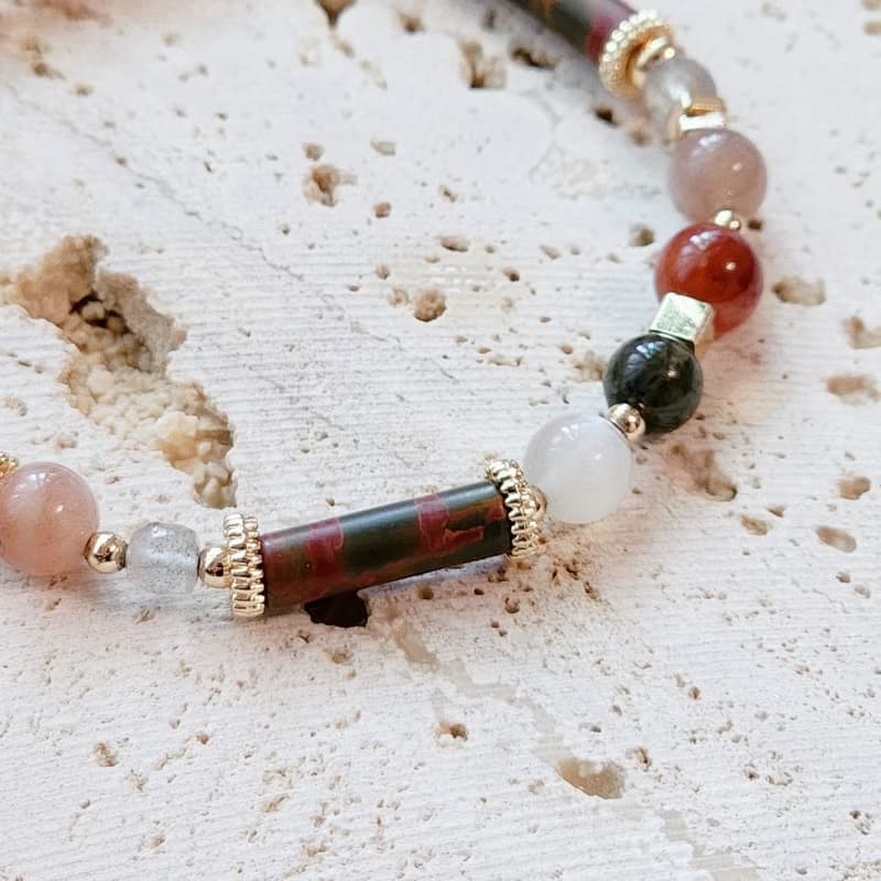 前生 | 綠髮晶 畢卡索石 紅兔毛 灰月光 天然水晶手鍊 彈性鍊