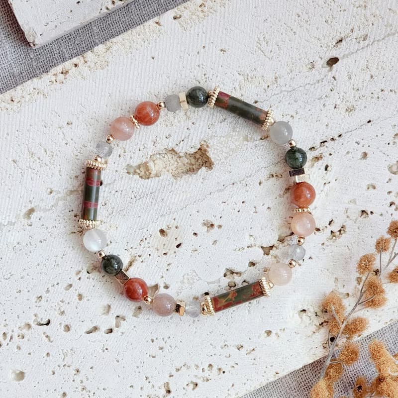 前生 | 綠髮晶 畢卡索石 紅兔毛 灰月光 天然水晶手鍊 彈性鍊