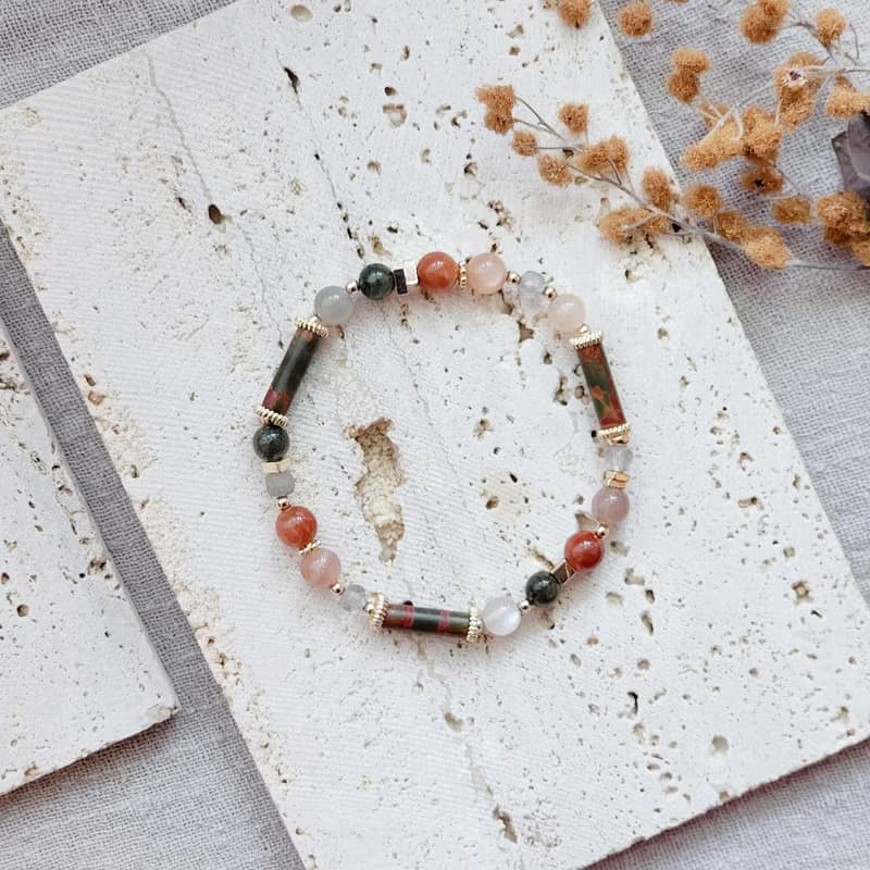 前生 | 綠髮晶 畢卡索石 紅兔毛 灰月光 天然水晶手鍊 彈性鍊