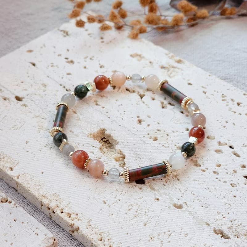 前生 | 綠髮晶 畢卡索石 紅兔毛 灰月光 天然水晶手鍊 彈性鍊