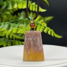 精品珊瑚玉吊墜項錬髪絲料冰潤玉化晶洞糖色梯形無事牌女招財優雅