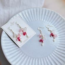 【赤系】溫柔的季節 手作立體水晶花貼耳耳環 無痛耳夾 uv飾品