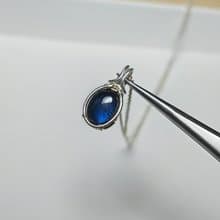 拉長石吊墜 黑色橢圓拉長石項鍊 簡單深藍色拉長石純銀吊墜